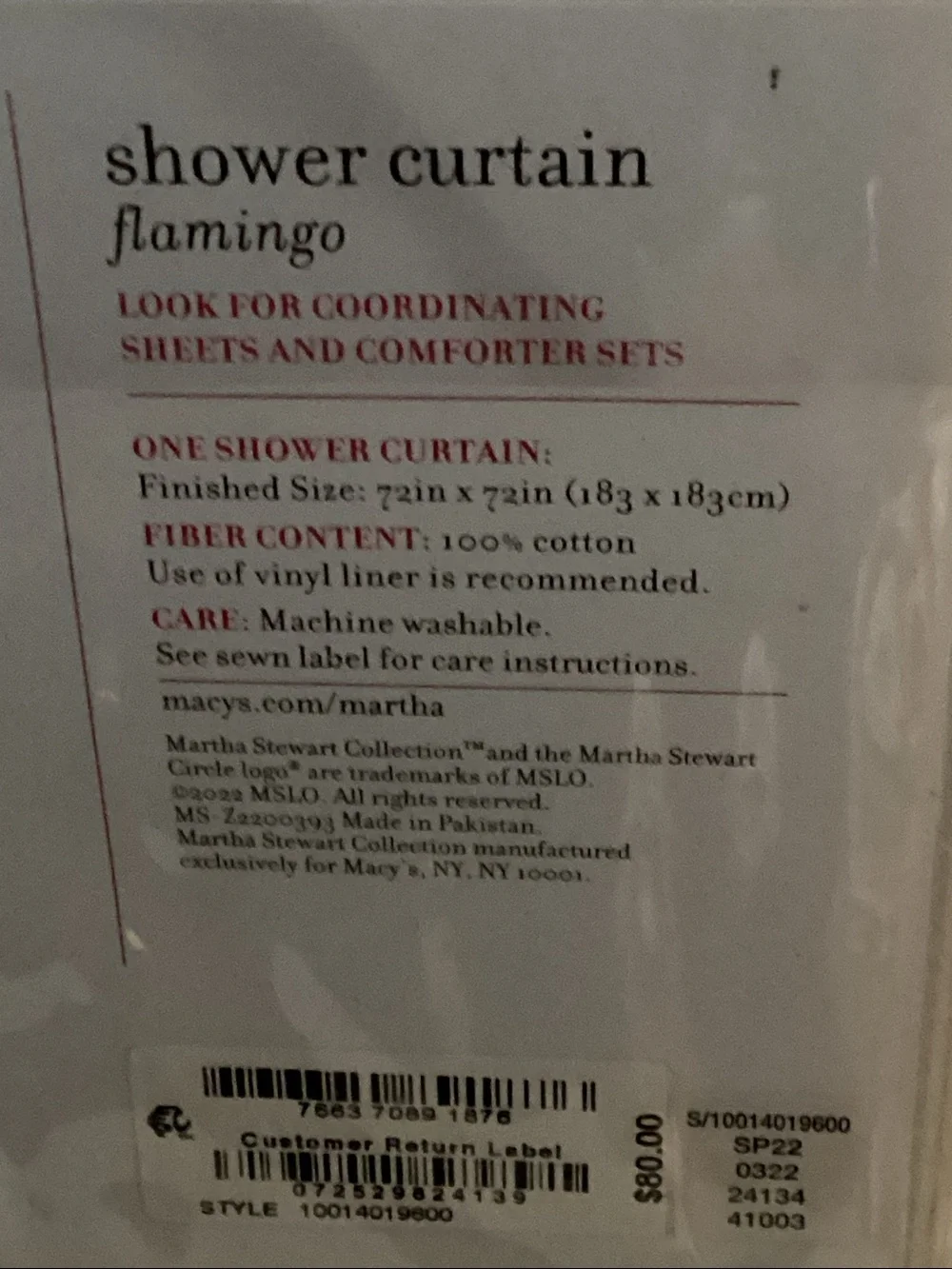 Whim By Martha Stewart Collection Shower Curtain NWT